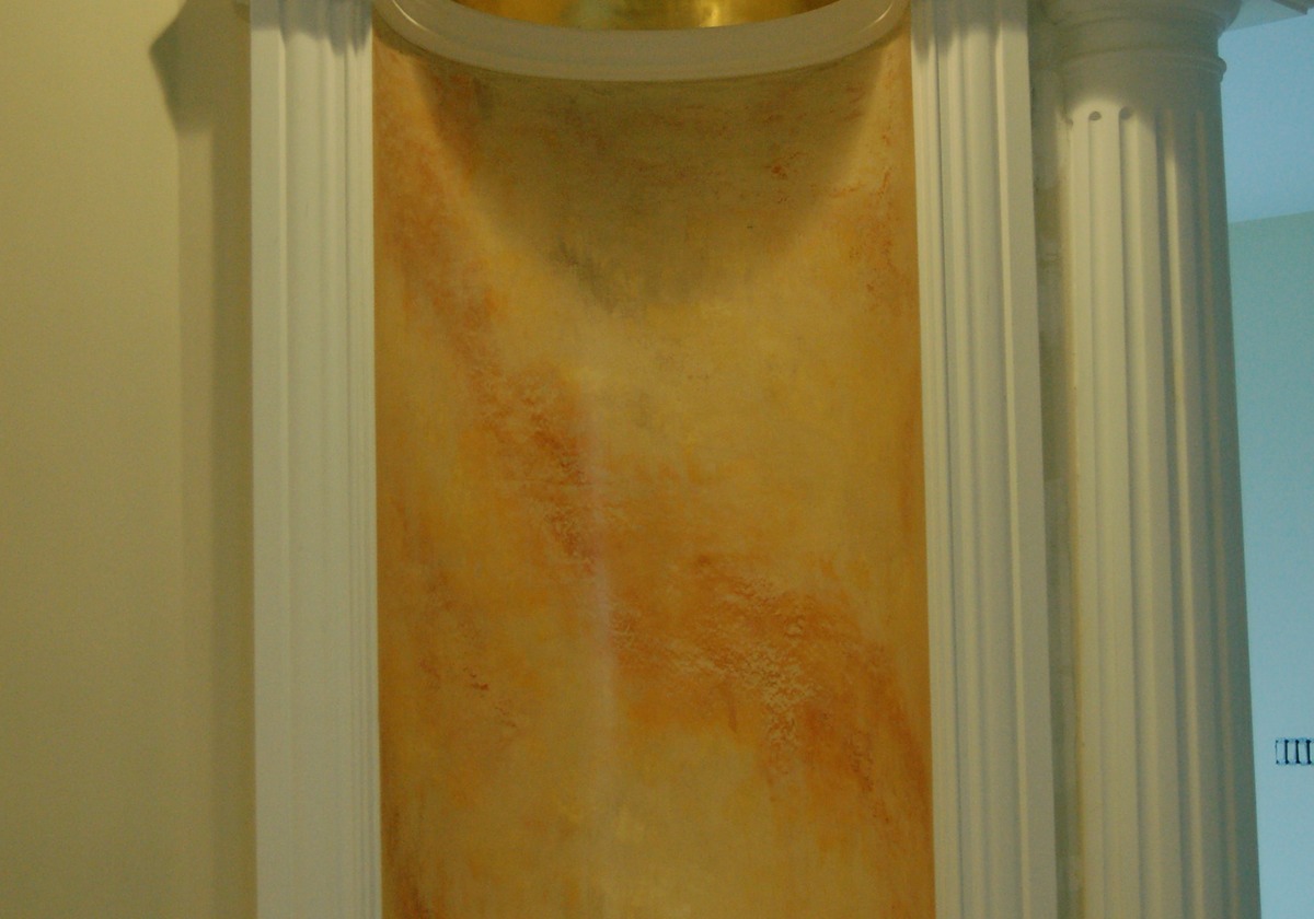 Venetian plaster stone reproduction niche with 24kt. gilded dome