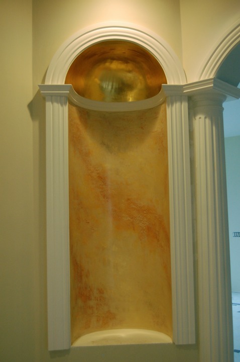 Venetian plaster stone reproduction niche with 24kt. gilded dome