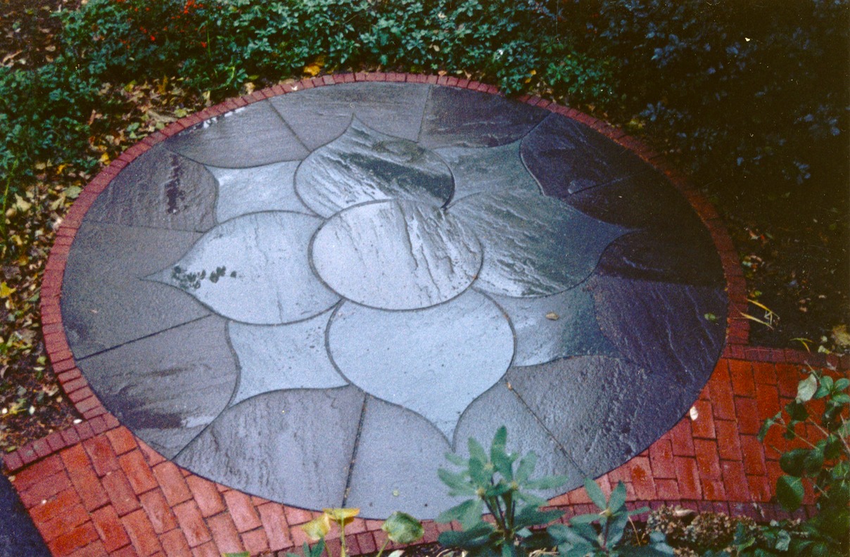 bluestone patio with lotus design
